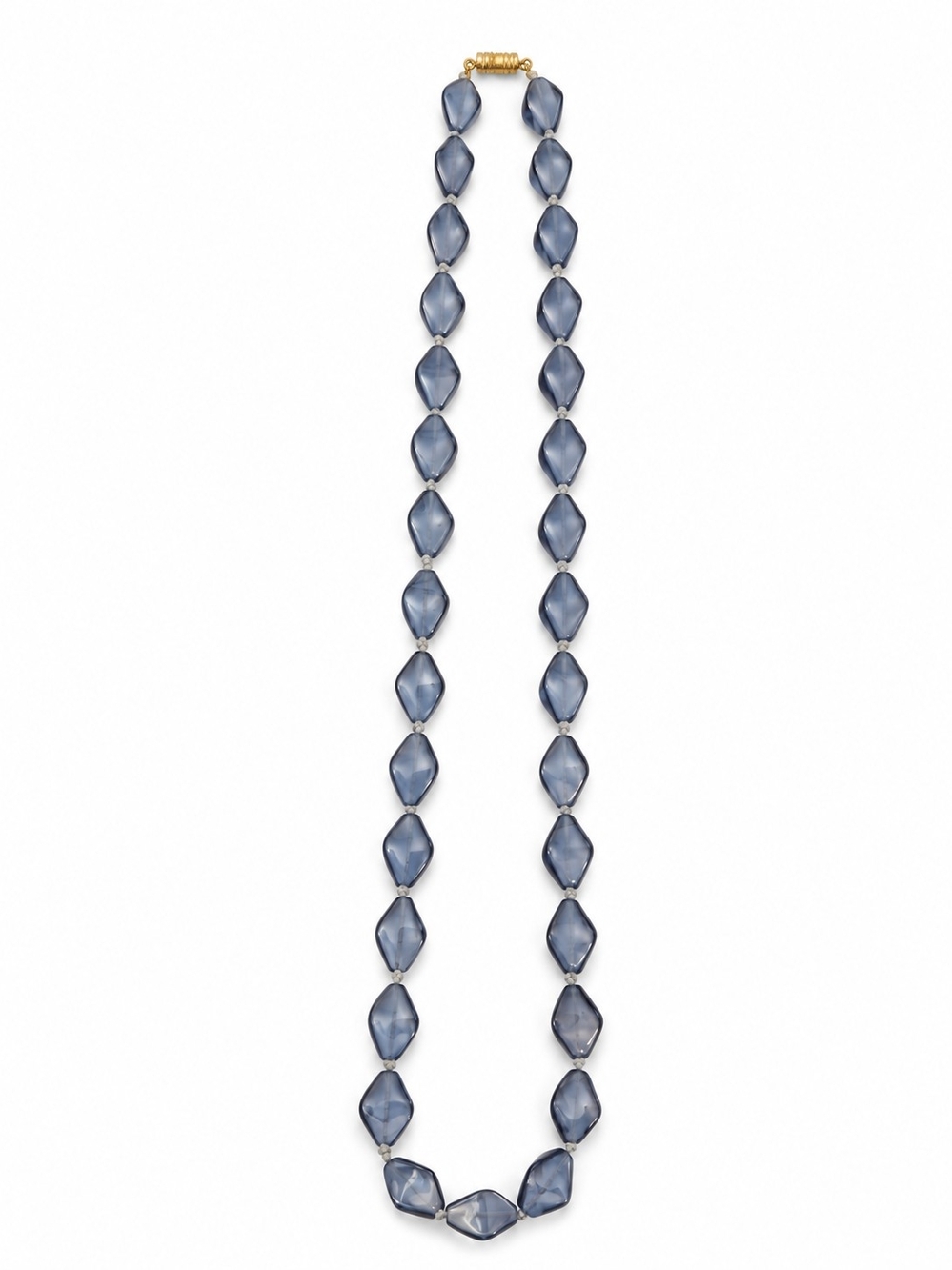 Vintage Blue Molded Art Glass Bead Necklace - Women's Jewelry